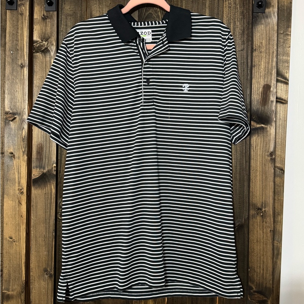 IZOD Men's Striped Polo Shirt in Black and White